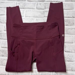 Lululemon fast and free tights legging nulux maroon marvel 25” 7/8 pockets 6